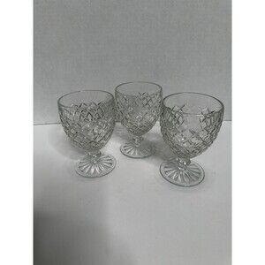 Set 3 VINTAGE DIAMOND pressed glass STEM clear‎ WINE water GOBLETS